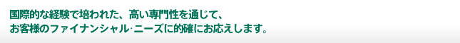 国際的な経験で培われた、高い専門性を通じて、お客様のファイナンシャル･ニーズに的確にお応えします。