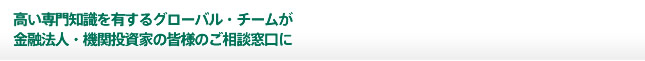 高い専門知識を有するグローバル・チームが金融法人の皆様のご相談窓口